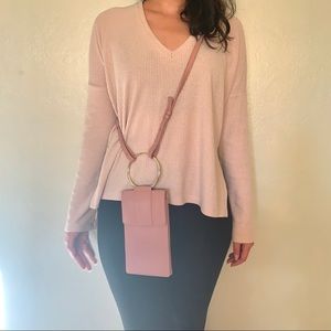 Pink Faux Leather Phone Crossbody Bag